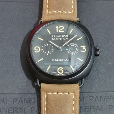 Panerai Marina Replica Brown Leather Strap Black Case Watch 45mm 